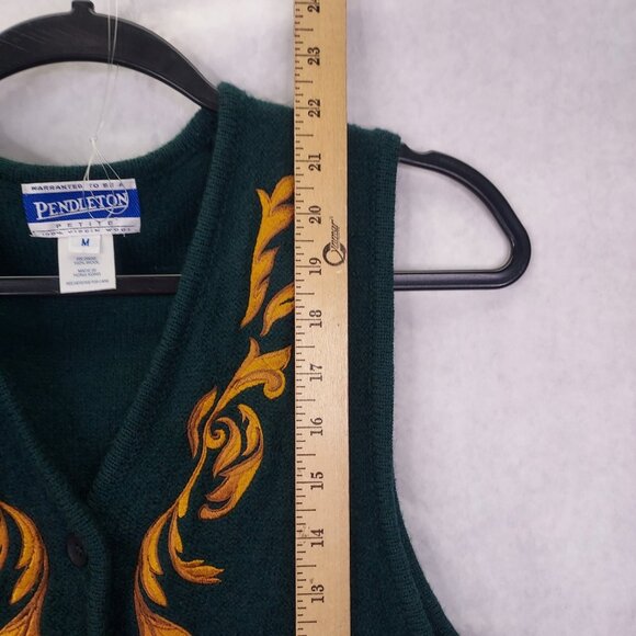 PENDLETON Vest Women's Petite M Green & Gold 100% Wool Button Up Embroidery VTG - Picture 7 of 8